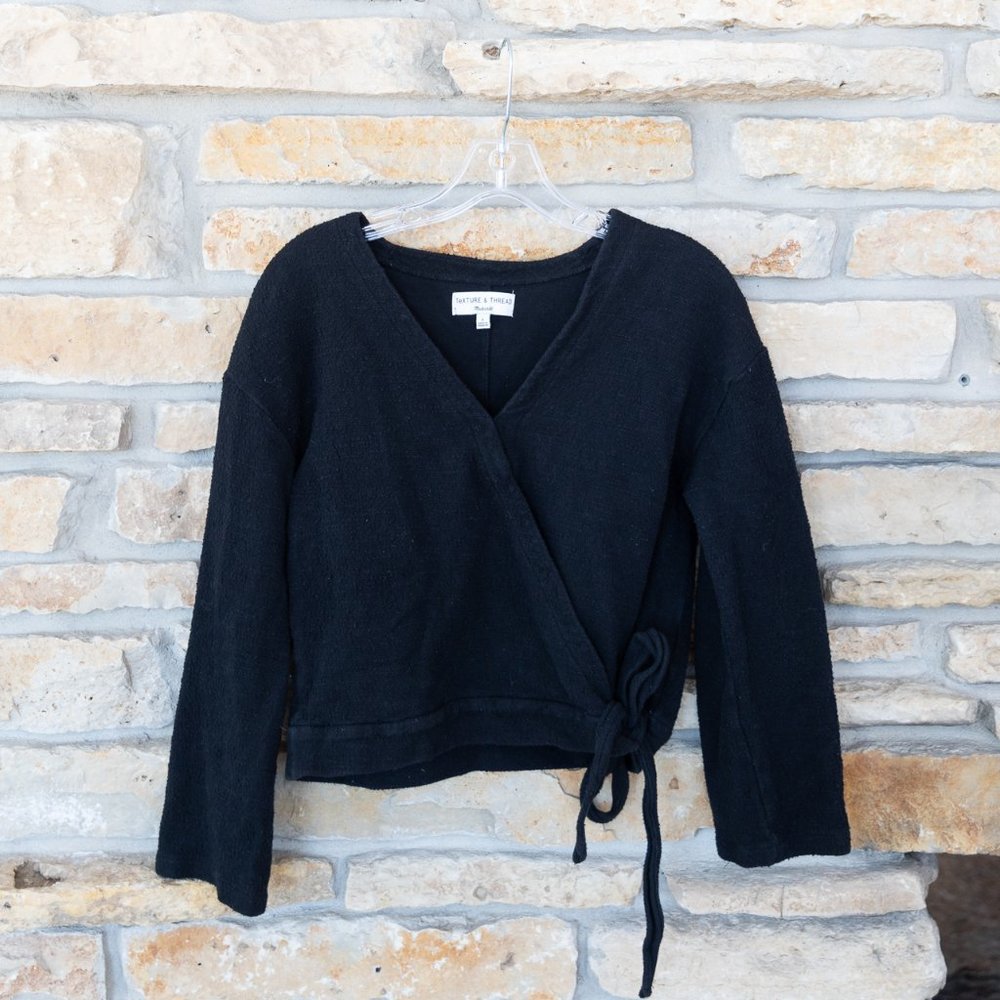 Madewell Texture & Thread Wrap Top Women’s Small Black